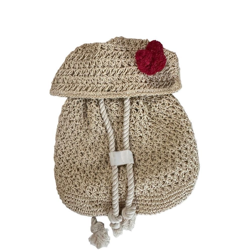 Stylish Cream Woven Bag with Red Accent